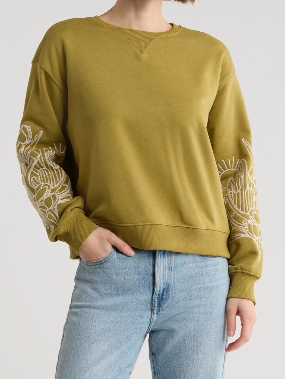 Scotch & Soda Chartreuse Green Embroidered Sleeve Sweatshirt